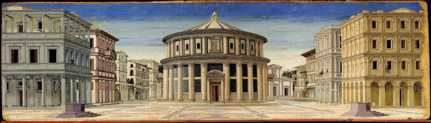 Piero della Francesca, « La Cité idéale (Urbino », 1480s, huile sur toile, Galleria Nazionale delle Marche.